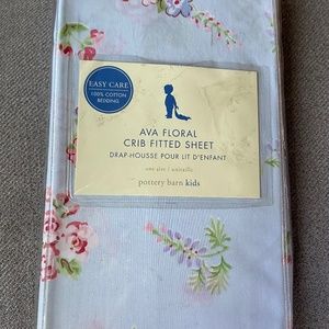 Pottery Barn Kids Ava Floral blue cotton fitted crib sheet
